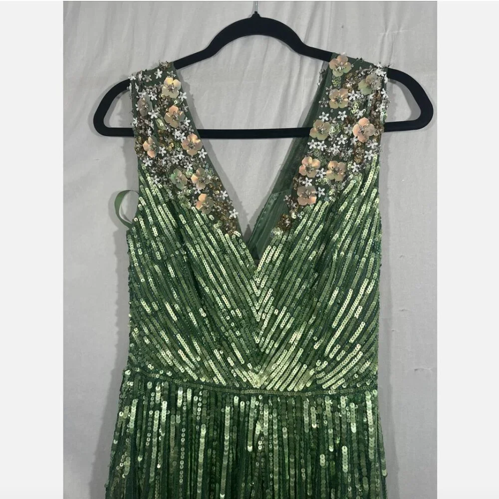 NWT$798 Mac Duggal [ 8 ] Sequin Floral Embellished‎ Evening Gown Sage Green Q728 - Picture 12 of 16